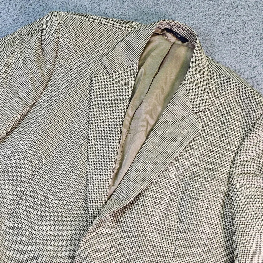 Brooks Brothers Sport Coat Mens 44 Beige Check Silk Wool Blazer Made In Italy